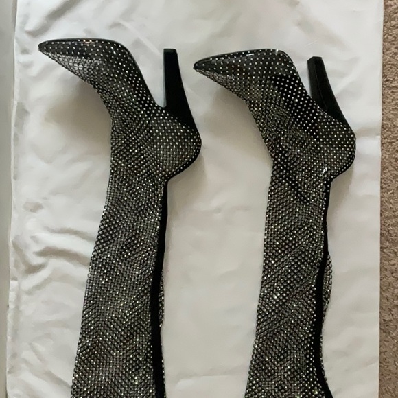 Saint Laurent Black Koller Rhinestone Mesh Boots Size 41 Excellent Condition - Picture 9 of 10